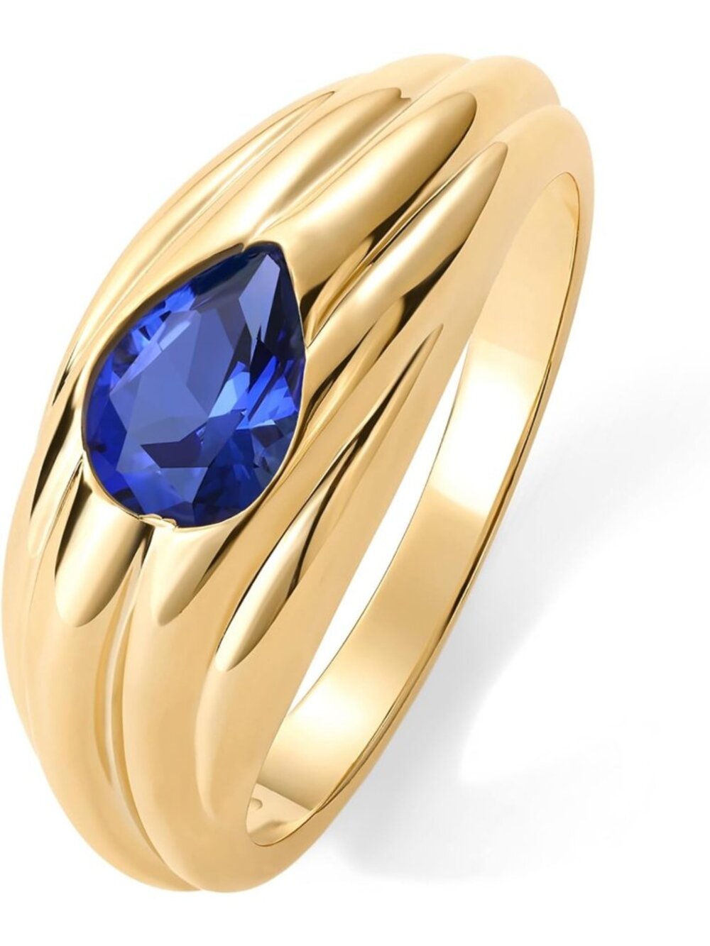 Chunky Colored Gemstone Statement Ring for Women | 14K Gold Plated Wave Band